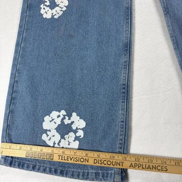 EGO Womens 6 High Rise Wide Leg Painted Floral Medium Wash Denim Jeans Y2K Style - Picture 3 of 8